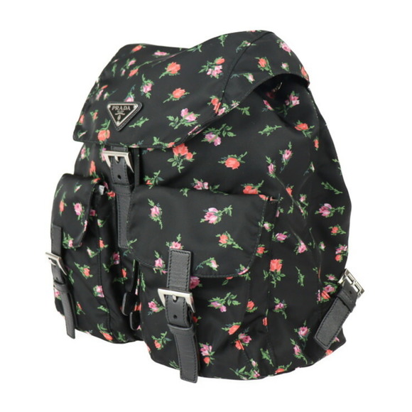 PRADA rucksack daypack 1BZ811 nylon leather black multicolor silver metal fittin - Picture 2 of 9